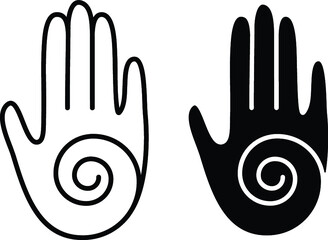 Healing Hand Palm Clipart Set - Outline and Stamp