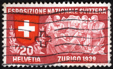 Postage stamps of the Swiss. Stamp printed in the Swiss. Stamp printed by Swiss.