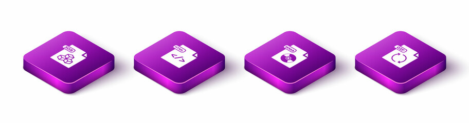 Set Isometric 3DS file document, HTML, WMA and GIF icon. Vector