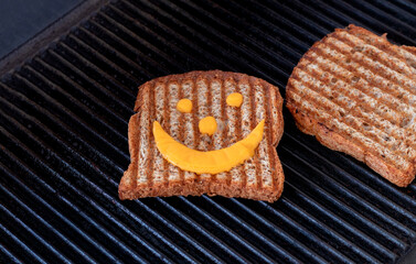Toasted sandwiches with melting cheese on toaster or grill.