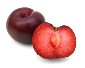 Red plum fruit isolated on white background