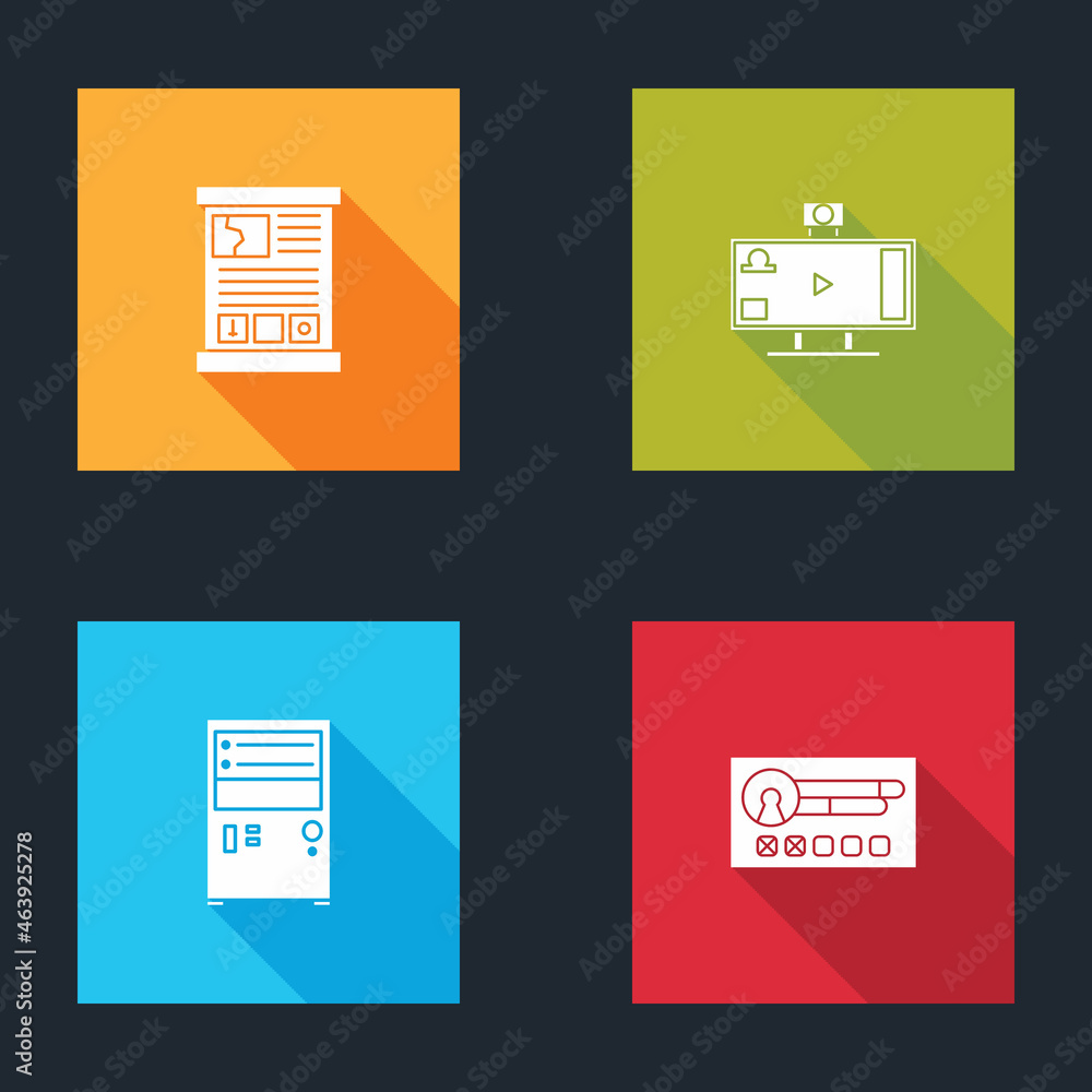 Poster set game guide, live streaming online, computer and create account screen icon. vector