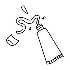 Hand drawn Cream tube. Unlabelled tube of sun protection, moisturizing cream or facial mask. Vector illustration in doodle style isolated on white background.