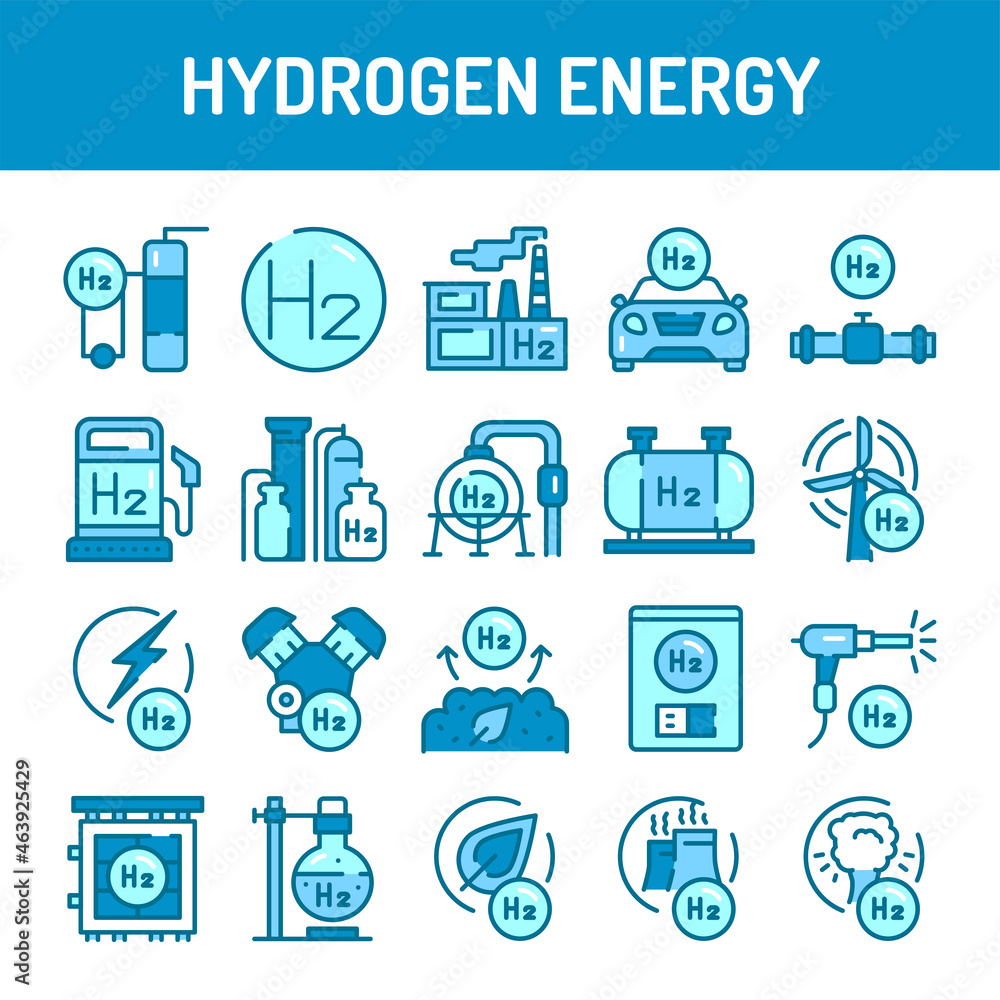 Wall mural hydrogen energy line icons set. isolated vector element. isolated vector element.