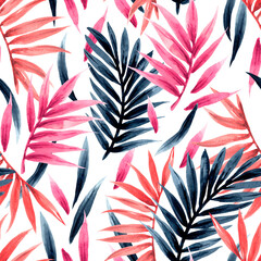 Seamless floral pattern of tropical  leaves.	