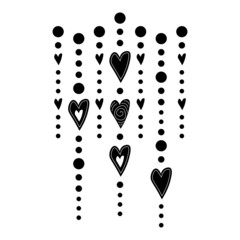 Vector hand drawn hanging hearts in boho style.