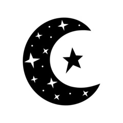 Vector moon in boho style and black and white color isolated on white