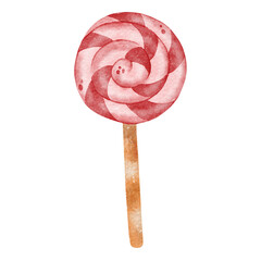 Christmas lollypop watercolor illustration isolated on white background. Hand drawn isolated sweet candy winter art