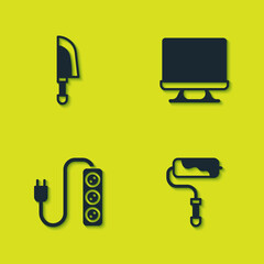 Set Knife, Paint roller brush, Electric extension and Smart Tv icon. Vector