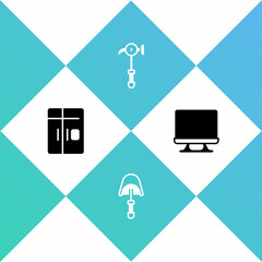 Set Refrigerator, Spatula, Hammer and Smart Tv icon. Vector
