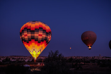 Hot air balloon flying over spectacular Cappadocia. Hot air balloon flying over spectacular Cappadocia