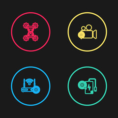Set line Router and wi-fi setting, Power bank, Video camera and Hourglass icon. Vector