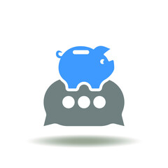 Vector illustration of speech bubble with piggy bank. Symbol of financial advice. Icon of investment consult.