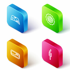 Set Isometric line Car windscreen, wheel, door handle and muffler icon. Vector