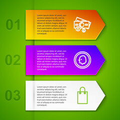 Set line Stacks paper money cash, Coin, Paper shopping bag and Mobile phone and cart. Business infographic template. Vector