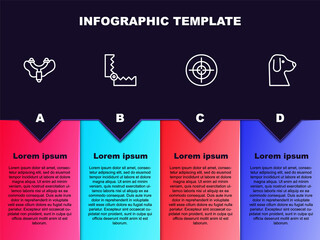 Set line Slingshot, Trap hunting, Target sport and Dog. Business infographic template. Vector
