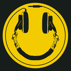 smiley headphones stick - obrazy, fototapety, plakaty