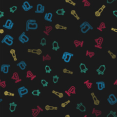 Set line Diving mask and snorkel, Ship bell, Spyglass telescope lens and Submarine on seamless pattern. Vector