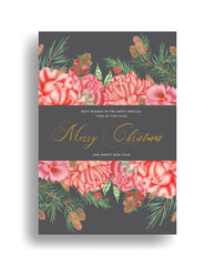 Hand drawn luxury red flower christmas card template
