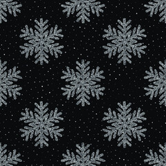 Seamless pattern. Silver glitter snowflake. Christmas, New Year background