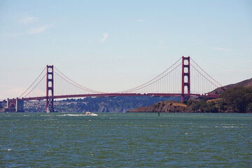 Panoramic view of the Golden Gate Bridge on a summer day seen from the north side