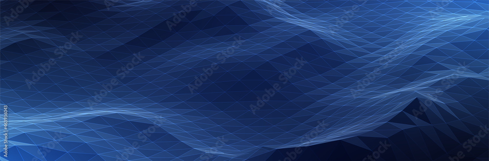 Poster abstract blue background. dark low poly triangle pattern. virtual computer landscape. technology sty