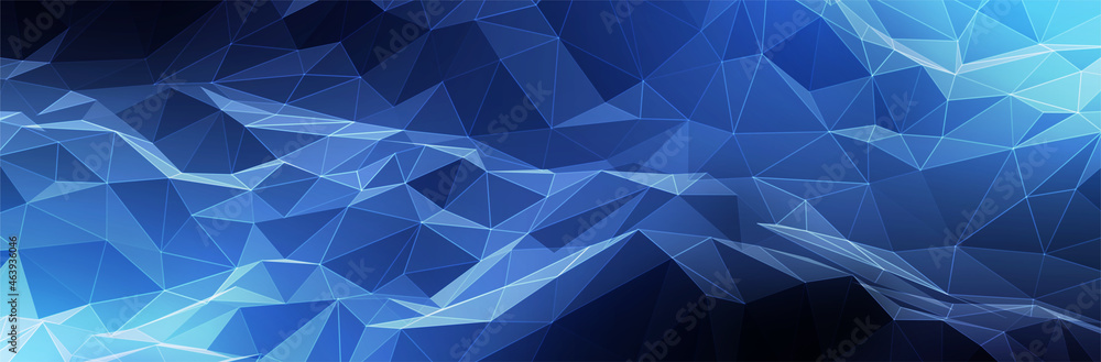 Aufkleber abstract blue background. dark low poly triangle pattern. virtual computer landscape. technology sty