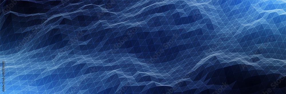 Aufkleber abstract blue background. dark low poly triangle pattern. virtual computer landscape. technology sty