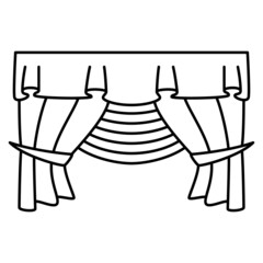 Curtain for the theater stage, podium with drapery. Vector icon, outline, isolated, 48x48 pixel.