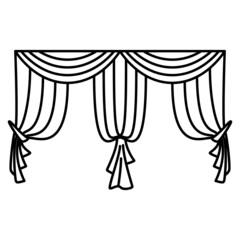 A curtain for the theater and three elements with drapery and folds. Vector icon, outline, isolated, 48x48 pixel.