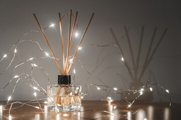 Bamboo Ambient Scent Sticks, Home Decor with warm lights.