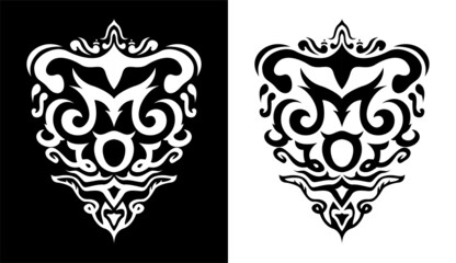 tribal tattoo design, tribal design, ornamental design, ornamental design made of the letters T, M and O