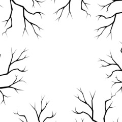 Vector greeting or invitation card design with black silhouettes of bare trees on a white background.