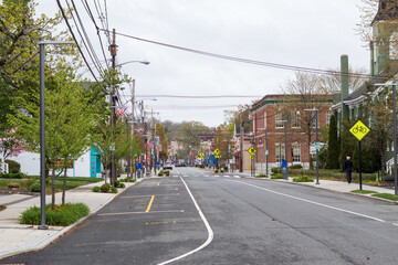 Fototapeta na wymiar Downtown Millburn township during the Coronavirus lockdown in April 2020