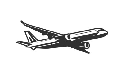 Fototapeta na wymiar Airplane logo, icon. Vintage civil aircraft isolated on white background. Civil aviation concept. Vector illustration