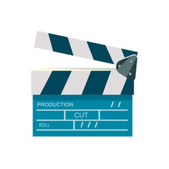 Cinema clapper icon. Colorful cinema clapperboard isolated on white background. Movie production-related icon. Vector illustration 
