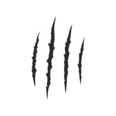 Scratch claws icon. Detailed scratch claws print for t-shirt, banner, logo design. Black scratches from animal claws isolated on white background. Vector illustration
