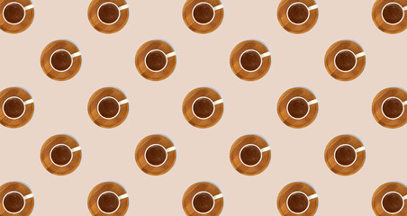 Top view photo of traditional turkish coffee with bubbles on isolated white background.