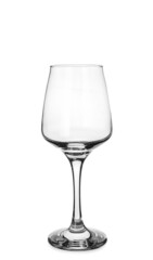 Stylish empty wineglass on white background