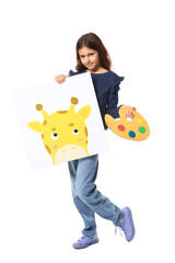 Cute little painter with picture on white background