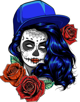 Scull and roses. Day of The Dead colorful Skull with ornament.