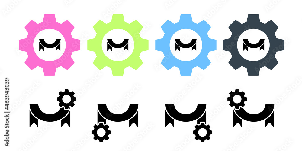 Poster ribbon vector icon in gear set illustration for ui and ux, website or mobile application