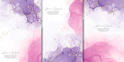 Set of Hand Painted Abstract Alcohol Ink Background