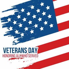 Illustration Vector Graphic of American veterans with America's National Flag background and text veterans day honoring all who served perfect for card and banner
