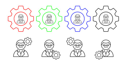 Scientist vector icon in gear set illustration for ui and ux, website or mobile application
