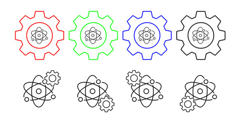 Atom vector icon in gear set illustration for ui and ux, website or mobile application