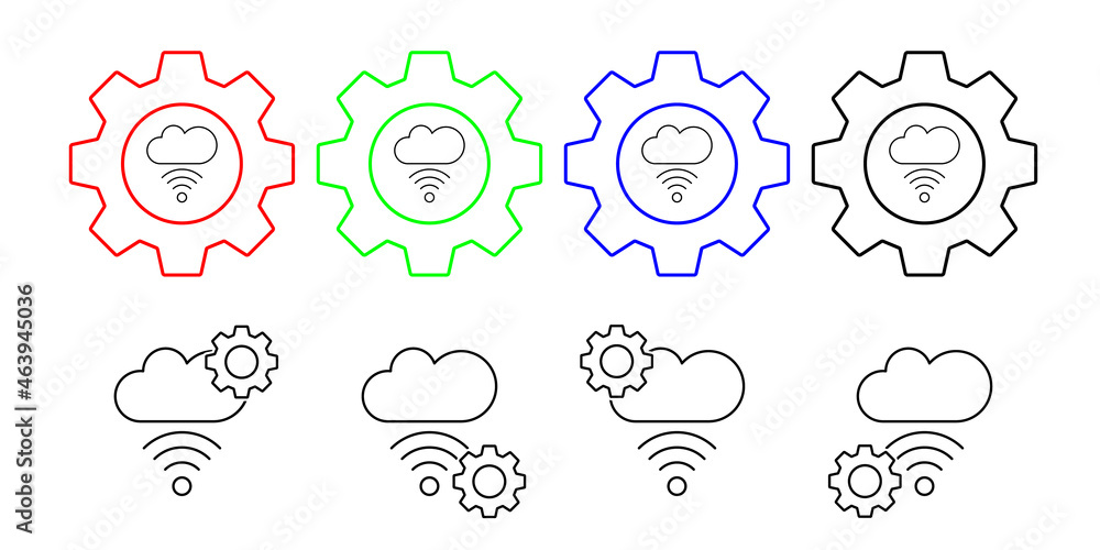 Aufkleber cloud computing, wifi, seo vector icon in gear set illustration for ui and ux, website or mobile app
