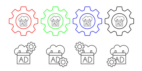 Cloud computing, advertisement, seo vector icon in gear set illustration for ui and ux, website or mobile application