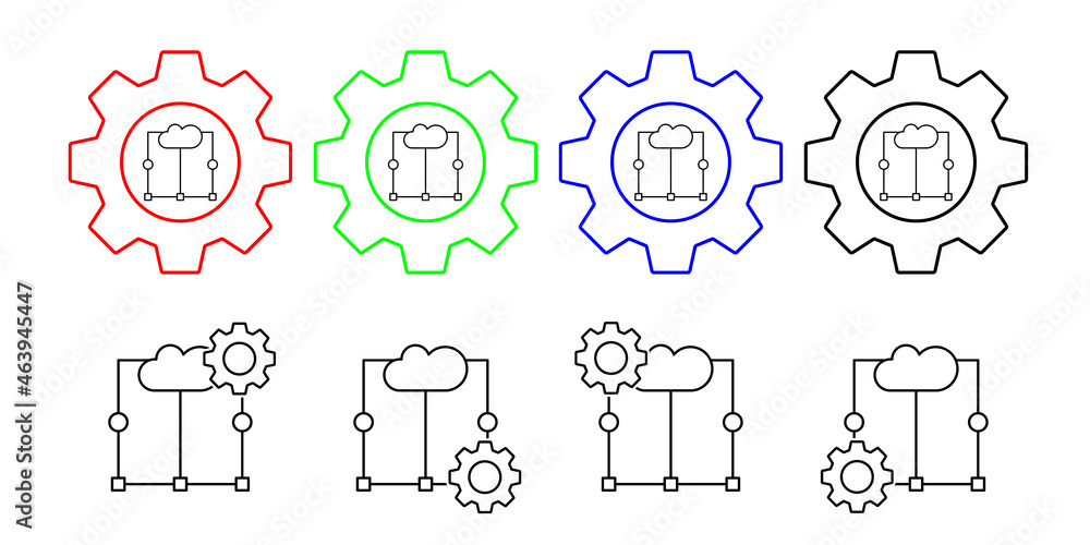 Poster cloud computing, circles, seo vector icon in gear set illustration for ui and ux, website or mobile 