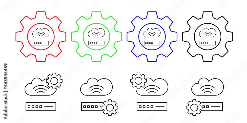 Aufkleber cloud computing, wifi, seo vector icon in gear set illustration for ui and ux, website or mobile app